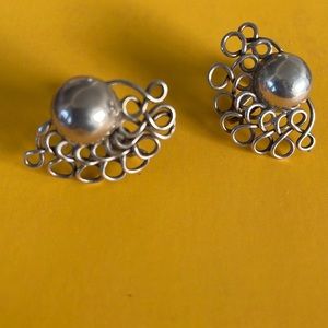 Rare Circa 1940 William Spratling silver Art Deco style earrings screw backs